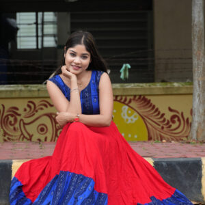 Women's Sambalpuri Design Red and Blue Sleeveless Lehenga Choli