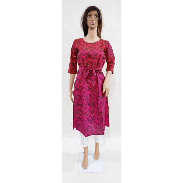 Women Kurta Gold Foil Inbuilt Fabric Belt Design 40 - Image 2