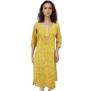 Women Cotton Kurta Gold Foil Design 85