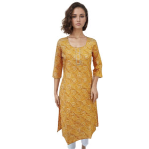 Women Cotton Kurta Gold Foil Design 88
