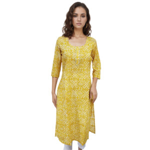 Women Cotton Kurta Gold Foil Design 79